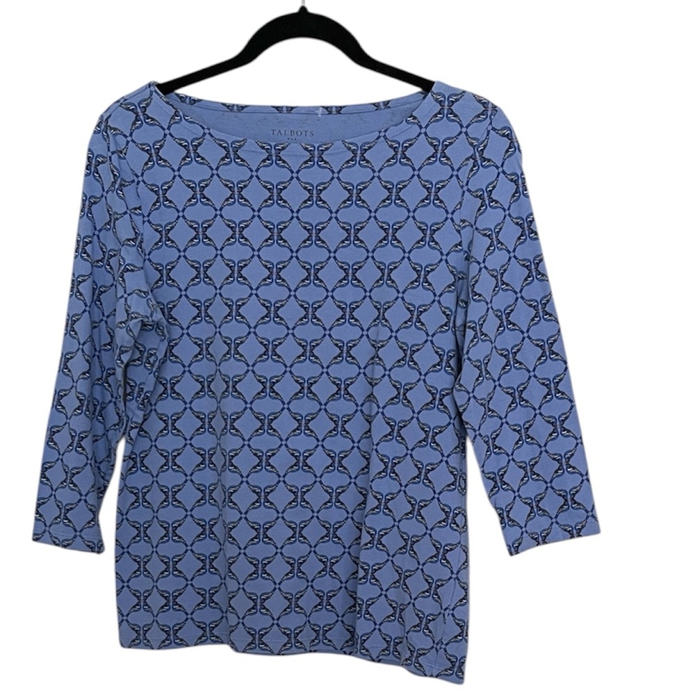 Talbots Blue Geometric Pattern Cotton Top